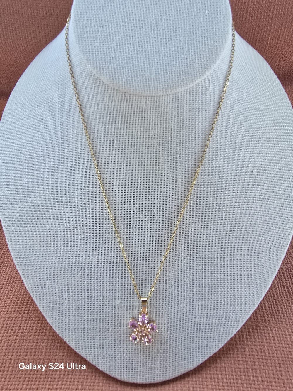 NWOT Delicate Necklace with Pink Flower Pendant